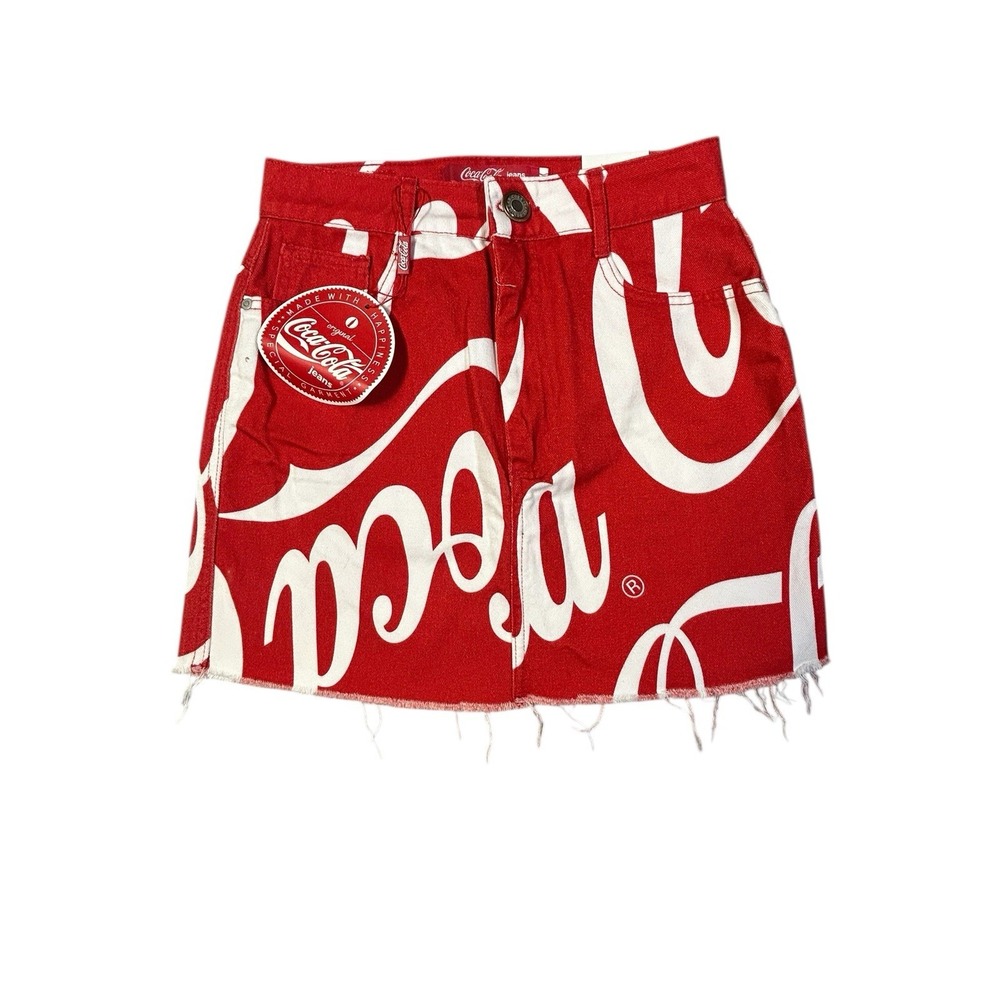 RARE Vintage NEW Coca Cola Coke mini Jean Skirt Red Brazil US Size 4 EUR 38